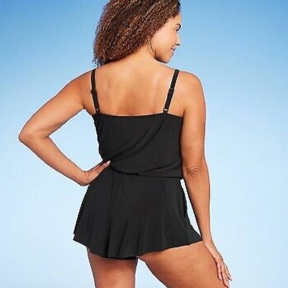 Aqua Green Women's High Neck Swim Romper with Pockets One Piece Swimsuit NWT XL - Picture 2 of 4